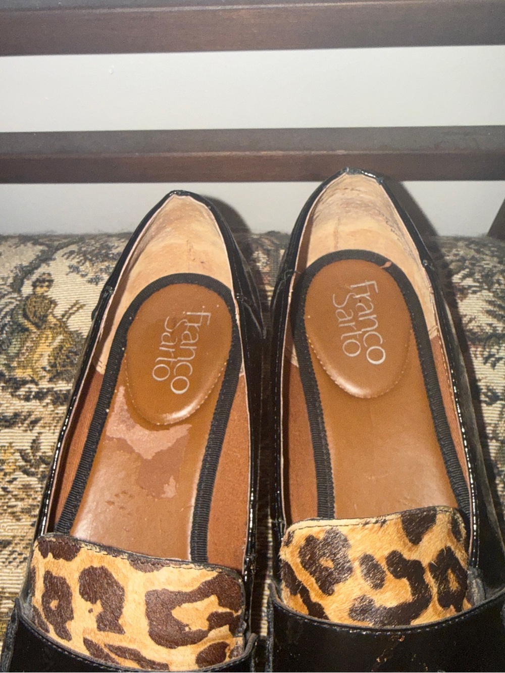 Franco Sarto Black Patent Leather Loafers with Leopard Print - Picture 10 of 14